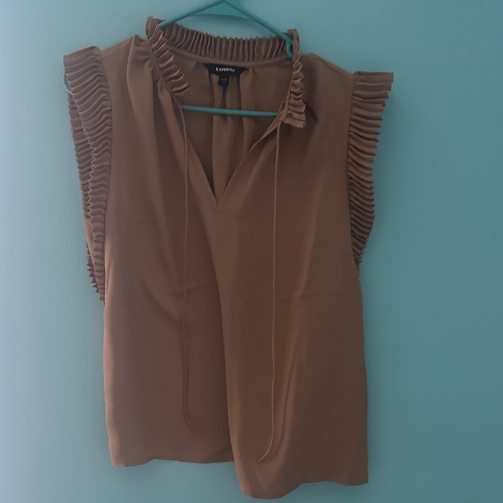 Express Tan Ruffled Blouse